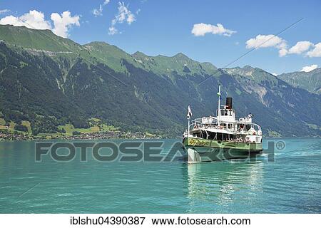 Stock Photo - Steamboat Lötschberg on Lake Brienz, Interlaken Ost, Canton of Bern, Switzerland, Europe. Fotosearch
