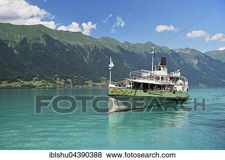 Stock Photo - Steamboat Lötschberg on Lake Brienz, Interlaken Ost, Canton of Bern, Switzerland, Europe. Fotosearch