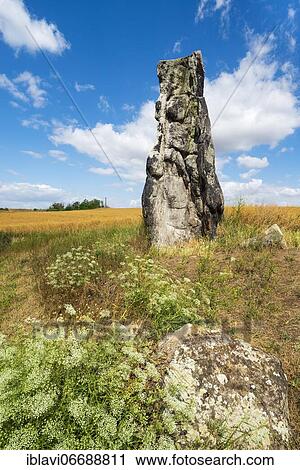 Stock Image - Stone virgin, Dölau virgin, second largest menhir in Central Europe, Halle (Saale), Saxony-Anhalt, Germany, Europe. Fotosearch