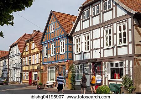 Street with half-timbered houses, Hitzacker, Lower Saxony, Germany, Europe View Large Photo Image Stock Photo - Street with half-timbered houses, Hitzacker, Lower Saxony, Germany, Europe. Fotosearch