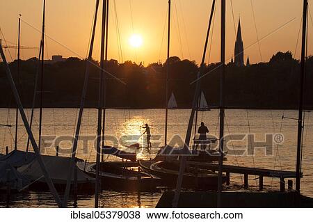Sunset on the lake Alster, Hamburg, Germany, Europe View Large Photo Image Stock Photo - Sunset on the lake Alster, Hamburg, Germany, Europe. Fotosearch