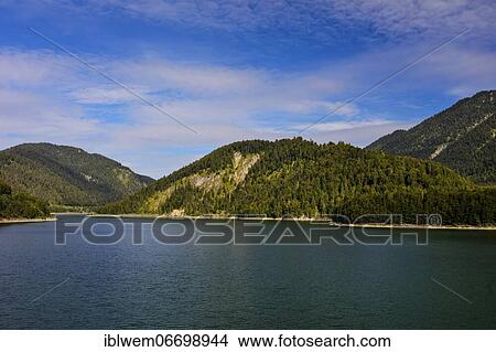 Sylvenstein reservoir, Sylvensteinstausee, Sylvensteinsee, river Isar dammed, flood protection, Isarwinkel, Isar valley, Fall, Lenggries, Upper Bavaria, Bavaria, Germany, Europe View Large Photo Image Picture - Sylvenstein reservoir, Sylvensteinstausee, Sylvensteinsee, river Isar dammed, flood protection, Isarwinkel, Isar valley, Fall, Lenggries, Upper Bavaria, Bavaria, Germany, Europe. Fotosearch