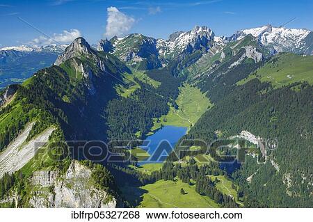 Sämtisersee, Hoher Kasten, Appenzell and St. Gallen, Switzerland, Europe View Large Photo Image Stock Photo - Sämtisersee, Hoher Kasten, Appenzell and St. Gallen, Switzerland, Europe. Fotosearch
