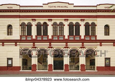 Stock Image - Teatro Principal, founded in 1850, colonial style, Camagüey, Camagüey Province, Cuba, Central America. Fotosearch