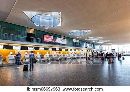 Stock Image - Terminal Check-in 1 Swiss Air Lines at Zurich Airport, Switzerland, Europe. Fotosearch