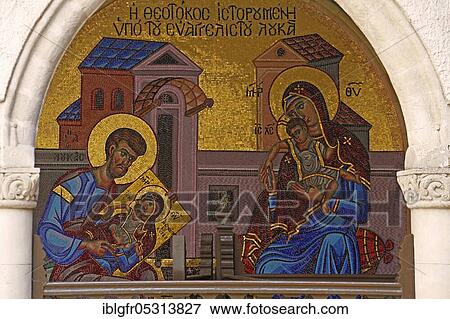 Stock Photo - The Holy Family, Mosaic, Kykko Monastery, Republic of Cyprus. Fotosearch