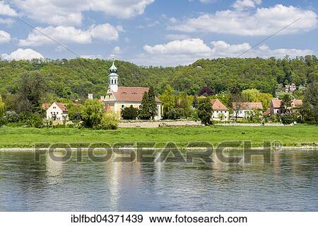 Stock Photo - The little Chapel Maria am Wasser, at the river Elbe, Dresden, Saxony, Germany, Europe. Fotosearch