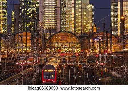 The main station at sunset in front of the skyline, Gutleutviertel, Frankfurt, Hesse, Germany, Europe View Large Photo Image Stock Image - The main station at sunset in front of the skyline, Gutleutviertel, Frankfurt, Hesse, Germany, Europe. Fotosearch