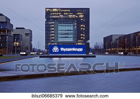 ThyssenKrupp corporate headquarters with building Q1 in the evening, Essen, Ruhr area, North Rhine-Westphalia, Germany, Europe View Large Photo Image Stock Photo - ThyssenKrupp corporate headquarters with building Q1 in the evening, Essen, Ruhr area, North Rhine-Westphalia, Germany, Europe. Fotosearch