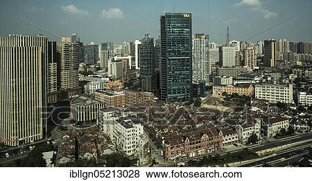 Stock Photo - Traditional and modern districts, Shanghai, China, Asia. Fotosearch