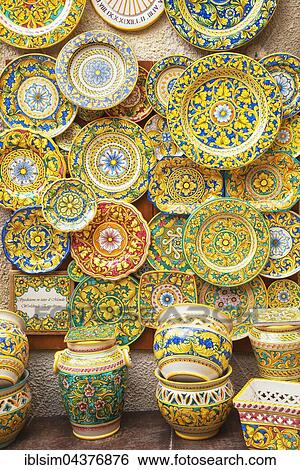 Traditional painted plates and pottery, Erice, Sicily, Italy, Europe View Large Photo Image Stock Photograph - Traditional painted plates and pottery, Erice, Sicily, Italy, Europe. Fotosearch
