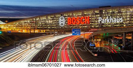 Traffic Motorway A8 Messe Stuttgart Bosch Parking Garage, Germany, Europe View Large Photo Image Stock Photo - Traffic Motorway A8 Messe Stuttgart Bosch Parking Garage, Germany, Europe. Fotosearch
