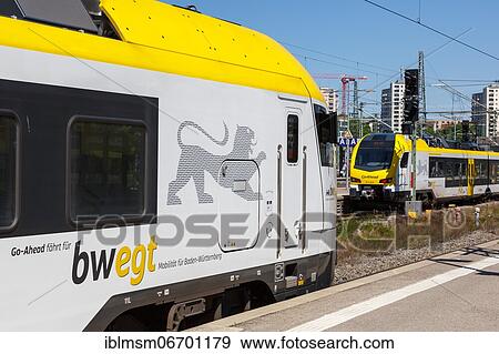 Stock Photo - Train Bahn Go-Ahead trains Go Ahead Stadler FLIRT 3 regional train at Stuttgart central railway station Hbf station, Stuttgart, Germany, Europe. Fotosearch