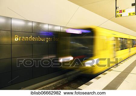 Train entering the new station Brandenburg Gate of the underground line U5, Berlin, Germany, Europe View Large Photo Image Stock Image - Train entering the new station Brandenburg Gate of the underground line U5, Berlin, Germany, Europe. Fotosearch