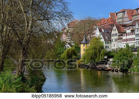 Stock Photo - Tübingen Old Town with Hölderlin Tower, Neckar, Baden-Württemberg, Germany, Europe. Fotosearch