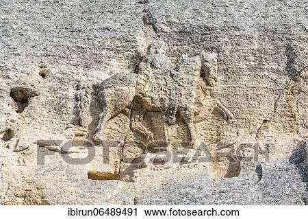 Stock Image - Unesco world heritage sight Madara Rider or Madara Horseman rock relief, Shumen, Bulgaria, Europe. Fotosearch