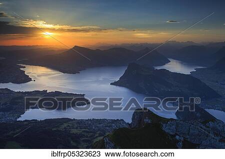 Stock Image - View from Pilatus to Lake Lucerne, Central Switzerland, Switzerland, Europe. Fotosearch