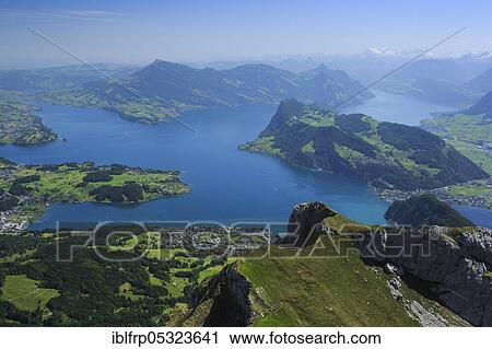 Stock Image - View from Pilatus to Lake Lucerne, Central Switzerland, Switzerland, Europe. Fotosearch