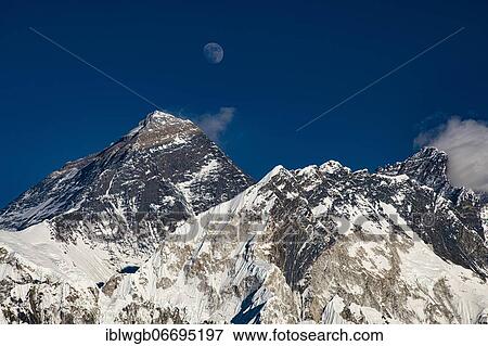 View in the evening light from Renjo La Pass 5417 m to the east on Himalaya with Mount Everest, 8848 m, Nuptse, 7879 m and Lhotse, 8516 m, Khumbu Himal, Himalaya, Nepal, Asia View Large Photo Image Stock Photo - View in the evening light from Renjo La Pass 5417 m to the east on Himalaya with Mount Everest, 8848 m, Nuptse, 7879 m and Lhotse, 8516 m, Khumbu Himal, Himalaya, Nepal, Asia. Fotosearch