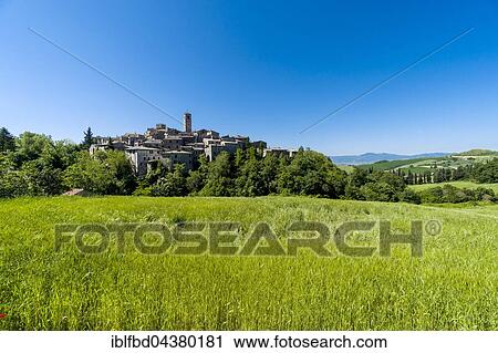 View of a town on a hill, San Casciano dei Bagni, Tuscany, Italy, Europe View Large Photo Image Stock Image - View of a town on a hill, San Casciano dei Bagni, Tuscany, Italy, Europe. Fotosearch