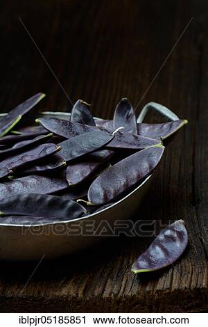 Stock Image - Violet pods, in shell, sugar, sugar, sugar, sugar podsPea, sugar pods. Fotosearch