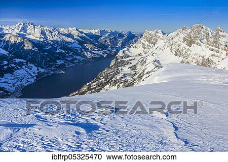 Stock Image - Walensee, Churfirsten, Glarus Alps, Switzerland, Europe. Fotosearch