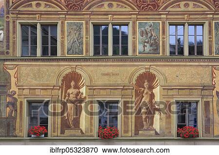 Stock Image - Wall paintings, City Hall, Schwyz, Central Switzerland, Switzerland, Europe. Fotosearch