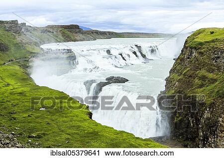 Waterfall Gullfoss, in summer, Iceland, Europe View Large Photo Image Stock Image - Waterfall Gullfoss, in summer, Iceland, Europe. Fotosearch