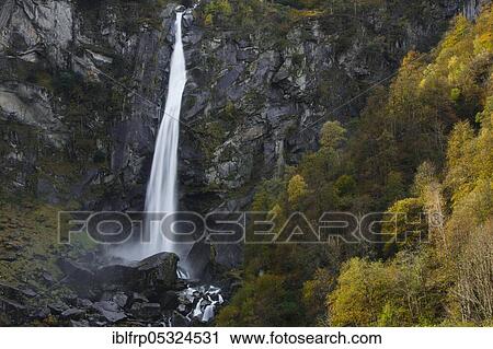 Stock Image - Waterfall, Ticino, Switzerland, Europe. Fotosearch