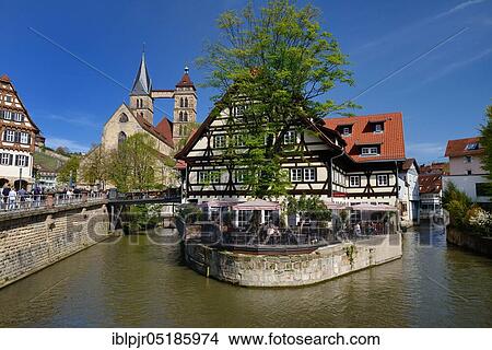 Wehrneckarkanal, with view of the town church St. Dionys, Esslingen am Neckar, Baden- Württemberg, Germany, Europe View Large Photo Image Picture - Wehrneckarkanal, with view of the town church St. Dionys, Esslingen am Neckar, Baden- Württemberg, Germany, Europe. Fotosearch