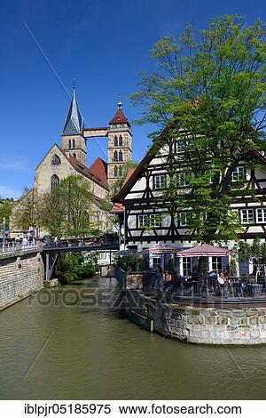 Stock Photography - Wehrneckarkanal, with view of the town church St. Dionys, Esslingen am Neckar, Baden- Württemberg, Germany, Europe. Fotosearch