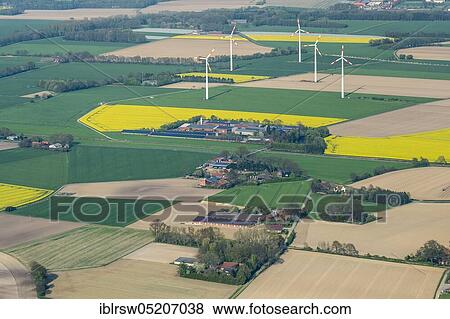 Stock Photo - Wind turbines, view from Herrenholz towards Rechterfeld, Oldenburger Münsterland, County Vechta, Lower Saxony, Germany, Europe. Fotosearch