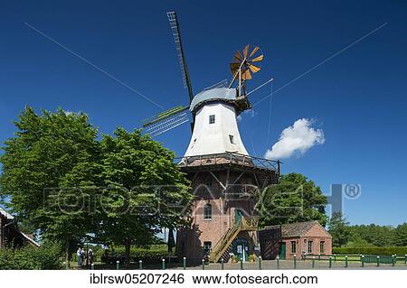 Stock Photograph - Windmill, Barssel an der Soeste, Oldenburger Münsterland, Lower Saxony, Germany, Europe. Fotosearch