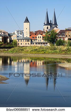 Witch tower and Stephani church reflected in the river Saale, Calbe (Saale), Salzlandkreis, Saxony-Anhalt, Germany, Europe View Large Photo Image Stock Image - Witch tower and Stephani church reflected in the river Saale, Calbe (Saale), Salzlandkreis, Saxony-Anhalt, Germany, Europe. Fotosearch