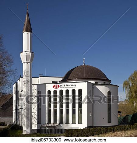 Stock Image - Yeni Mosque, DITIB, Attendorn, Sauerland, North Rhine-Westphalia, Germany, Europe. Fotosearch