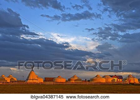 Yurts in evening light, Khatan Ugii Tourist Camp, Ugii Nuur Lake, Central Mongolia, Mongolia, Asia View Large Photo Image Stock Photography - Yurts in evening light, Khatan Ugii Tourist Camp, Ugii Nuur Lake, Central Mongolia, Mongolia, Asia. Fotosearch