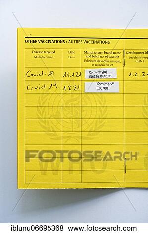 2 Covid vaccinations with vaccine Comirnaty registered in a vaccination card, COVID-19 mRNA vaccine, Bern, Switzerland, Europe View Large Photo Image Stock Photo - 2 Covid vaccinations with vaccine Comirnaty registered in a vaccination card, COVID-19 mRNA vaccine, Bern, Switzerland, Europe. Fotosearch