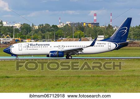 A Boeing 737-800 aircraft of Blue Panorama Airlines with registration number 9H-FSJ at Warsaw Airport, Poland, Europe View Large Photo Image Stock Photo - A Boeing 737-800 aircraft of Blue Panorama Airlines with registration number 9H-FSJ at Warsaw Airport, Poland, Europe. Fotosearch