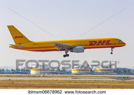 Stock Image - A Boeing 757-200 (PCF) cargo aircraft of DHL with registration number D-ALEV at Leipzig Halle Airport (LEJ), Leipzig, Germany, Europe. Fotosearch