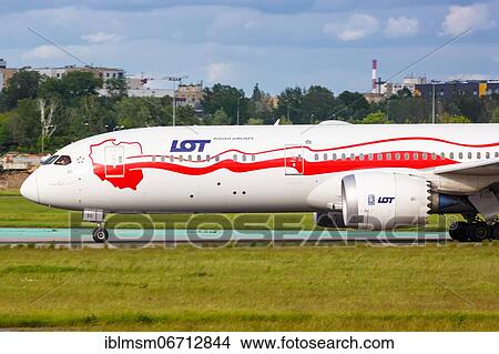A Boeing 787-9 Dreamliner aircraft of LOT Polskie Linie Lotnicze with registration SP-LSC at Warsaw Airport, Poland, Europe View Large Photo Image Picture - A Boeing 787-9 Dreamliner aircraft of LOT Polskie Linie Lotnicze with registration SP-LSC at Warsaw Airport, Poland, Europe. Fotosearch