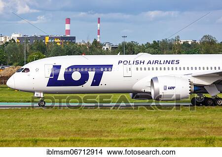 Picture - A Boeing 787-9 Dreamliner aircraft of LOT Polskie Linie Lotnicze with registration SP-LSE at Warsaw Airport, Poland, Europe. Fotosearch