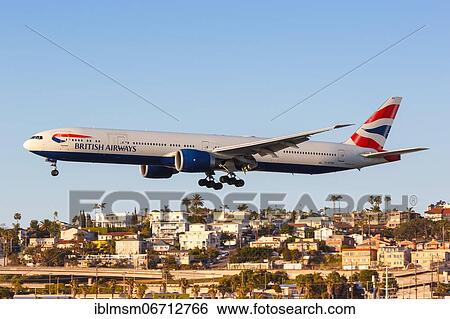 A British Airways Boeing 777-300ER aircraft, registration G-STBB, lands at San Diego Airport, U. S View Large Photo Image Stock Photograph - A British Airways Boeing 777-300ER aircraft, registration G-STBB, lands at San Diego Airport, U. S. Fotosearch
