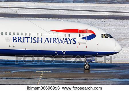 Stock Image - A British Airways Boeing 787-10 Dreamliner aircraft with registration G-ZBLB at Stuttgart Airport (STR), Stuttgart, Germany, Europe. Fotosearch