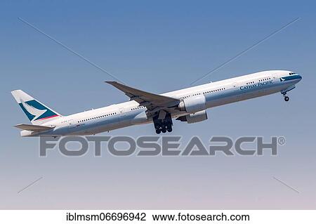Stock Image - A Cathay Pacific Boeing 777-300ER aircraft with registration B-KPA at Hong Kong Airport (HKG), Hong Kong, China, Asia. Fotosearch