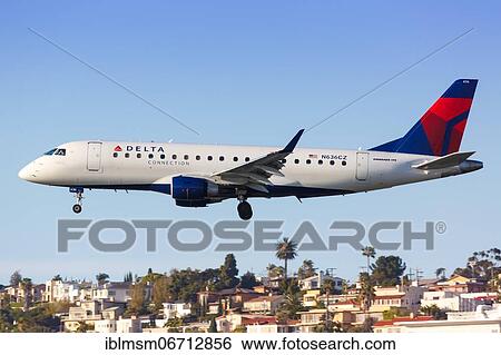 A Delta Connection Embraer ERJ 175 aircraft with registration number N636CZ lands at San Diego Airport, USA, North America View Large Photo Image Stock Photograph - A Delta Connection Embraer ERJ 175 aircraft with registration number N636CZ lands at San Diego Airport, USA, North America. Fotosearch