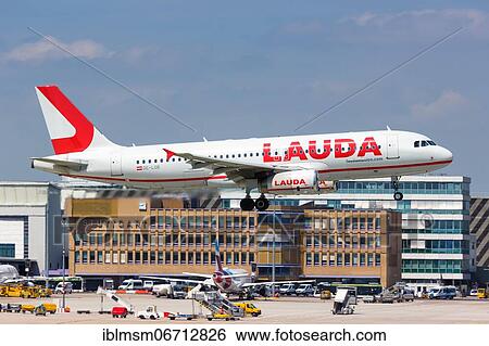 A Lauda Airbus A320 aircraft with registration OE-LOB lands at Stuttgart Airport, Germany, Europe View Large Photo Image Stock Photograph - A Lauda Airbus A320 aircraft with registration OE-LOB lands at Stuttgart Airport, Germany, Europe. Fotosearch