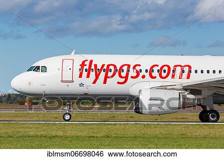 Stock Photograph - A Pegasus Airbus A320 with registration TC-DCF at Stuttgart Airport, Germany, Europe. Fotosearch