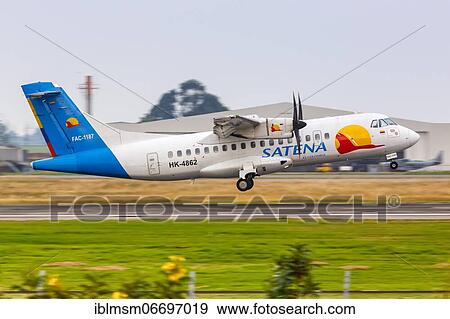 A Satena ATR 42-500 aircraft with registration HK-4862 takes off from Bogota Airport (BOG), Bogota, Colombia, South America View Large Photo Image Stock Photo - A Satena ATR 42-500 aircraft with registration HK-4862 takes off from Bogota Airport (BOG), Bogota, Colombia, South America. Fotosearch