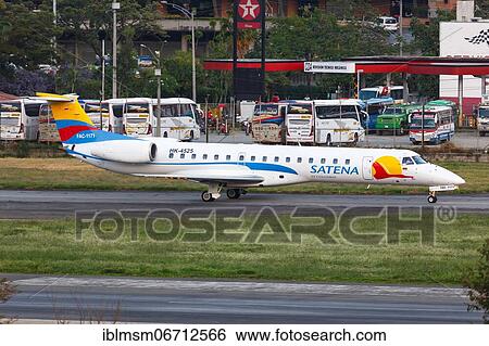 Stock Photograph - A Satena Embraer 145 aircraft with registration number HK-4525 at Medellin Airport, Colombia, South America. Fotosearch