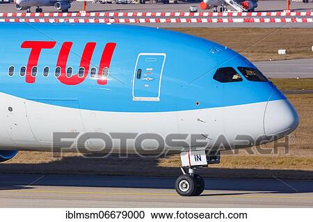 Stock Image - A TUI Boeing 787-9 Dreamliner aircraft with registration G-TUIN at Stuttgart Airport (STR), Stuttgart, Germany, Europe. Fotosearch